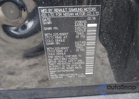 2016 Nissan Rogue Sv from USA, damaged, VIN KNMAT2MT3GP662166